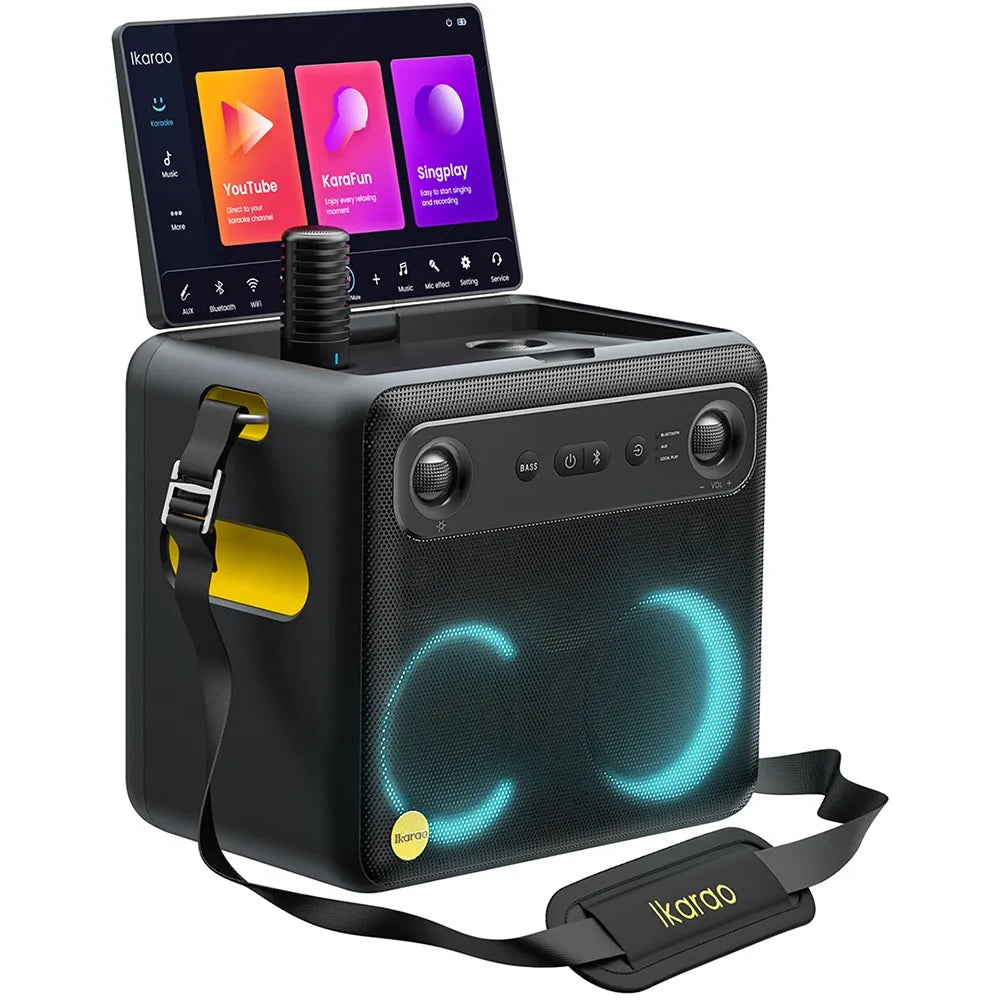 Caixa de som Karaokê JOOG X2 600W Tela 10,1" 2x Microfones sem fio