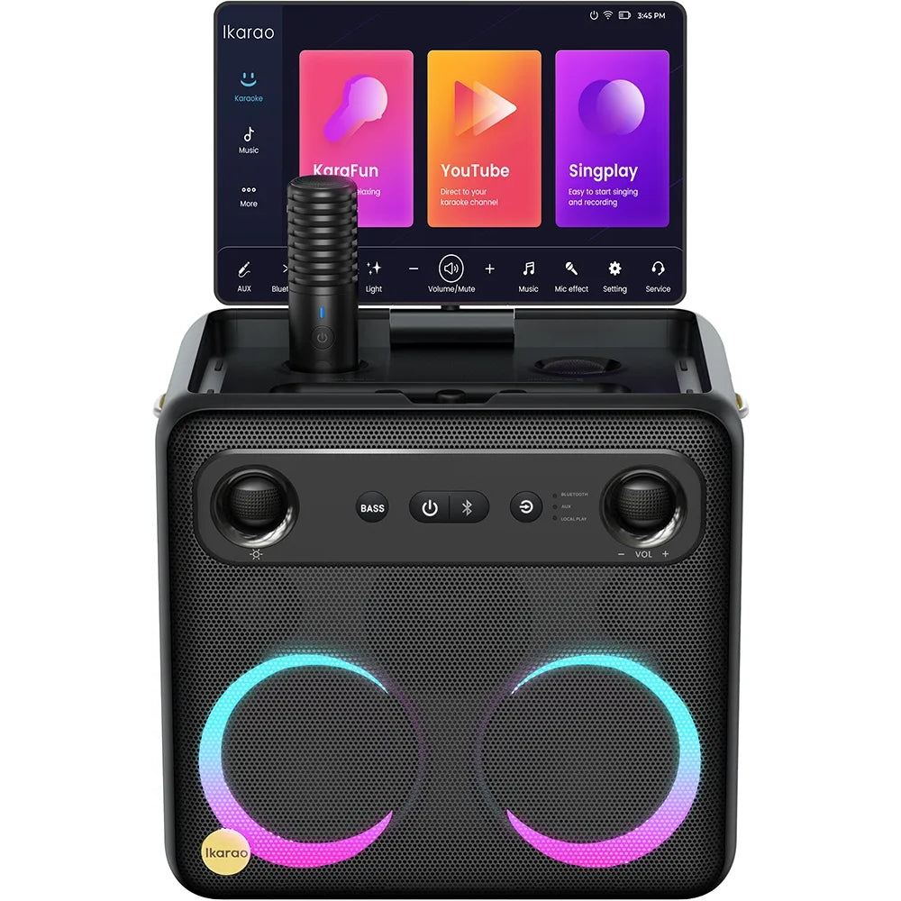 Caixa de som Karaokê JOOG X2 600W Tela 10,1" 2x Microfones sem fio