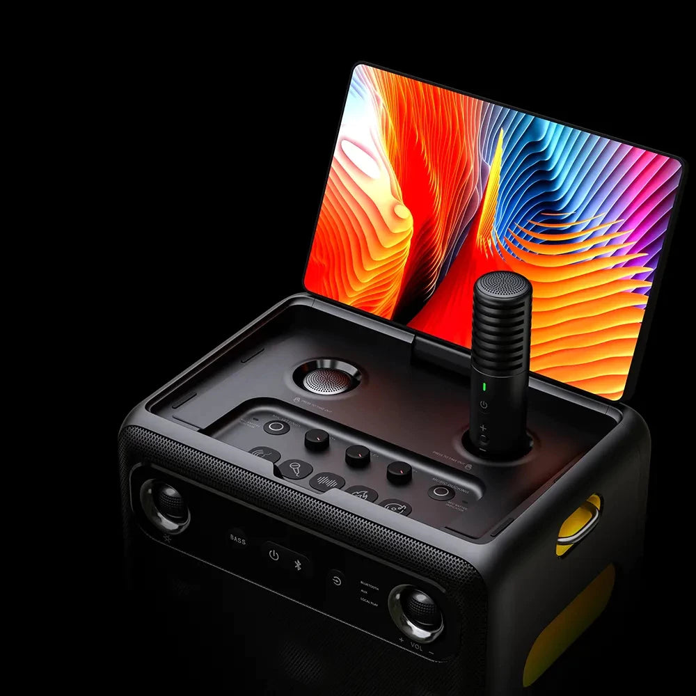 Caixa de som Karaokê JOOG X2 600W Tela 10,1" 2x Microfones sem fio